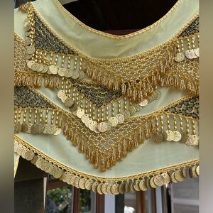 Belly Dance Beaded Gold Coin Fringe Hip Scarf yellow